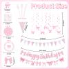 79 Pcs Pink Bow Birthday Party Supplies Serve 10,Pink Bow Birthday Decorations,Coquette Birthday Party Decorations Include Pink Bow Triangle Hanging Swirls Banner Napkins Theme Tableware view 2