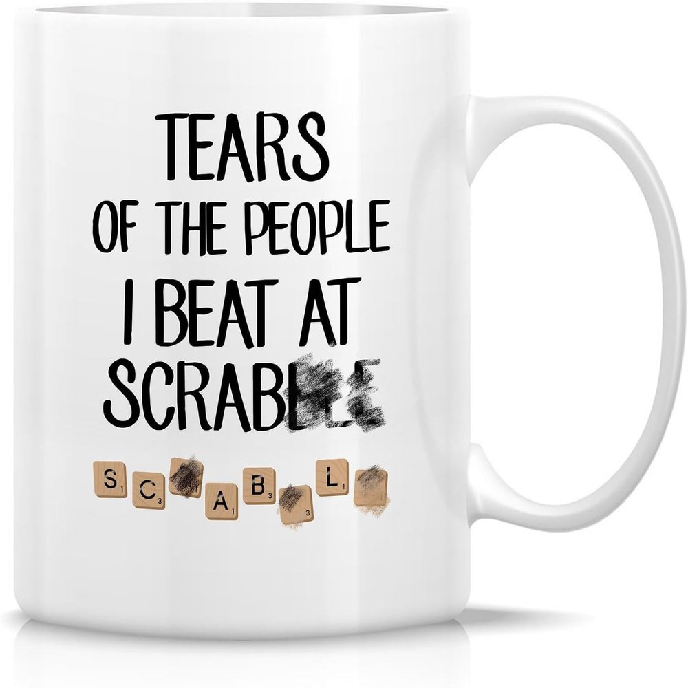 11oz Scrab Mug - "Tears of the People I Beat at Scrab" Design, 11 Oz Ceramic Coffee/Tea Cup, Board Game Lover Gifts