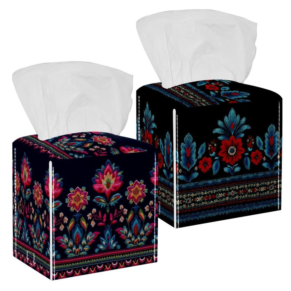 2 Pack Motifs African Boho Paisley Floral Tissue Box Cover, Decorative Tissue Box Dispenser