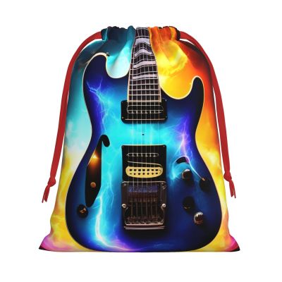 DUWAA Magic Electric Guitar Print Christmas Gift Bags, Xmas Candy Bags For Holiday Present Giving, Party Supplies -Large
