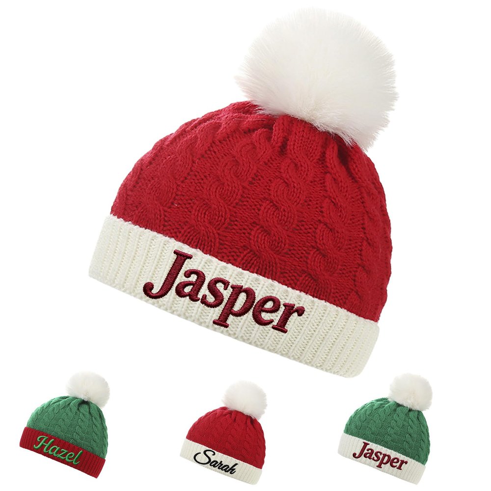 Enchvi Custom Santa Hats for Kids Adult Family Santa Beanie Hat Unisex Christmas Decorations Red Xmas Hat for New Year Party