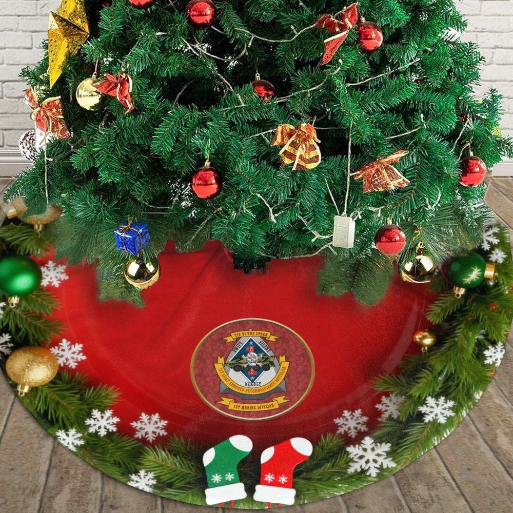 1st Light Armored Reconnaissance Battalion Christmas Tree Skirt Christmas Decorations Soft Red Green Christmas Decor Mat for Xmas Holiday Decorations 36"