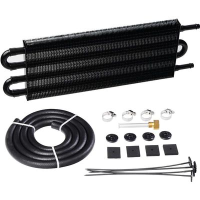 4 Pass Tube and Fin Transmission Cooler 5/16" Oil Cooler Kit Aluminum Black-