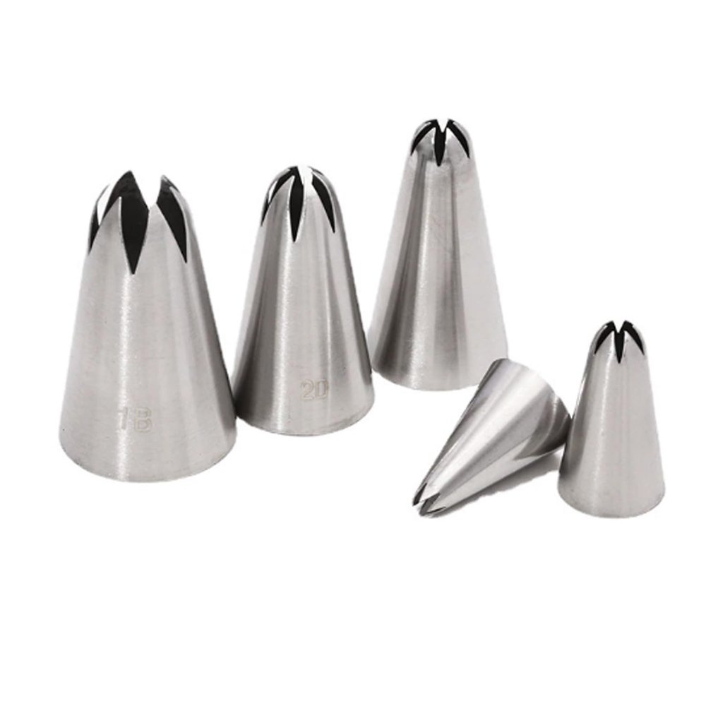 JUAKSQZYI Piping kit 6-Tooth 5-piece Cake Decorating Set Stainless Steel Piping Nozzles Essential Tools DIY Starter Kit for Buttercream