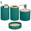 Bathroom Sets 4 Pieces Bamboo Accessory Soap Dispenser and Toothbrush Holder Dish and Cup Boho Decor Coastal Decor(Emerald Green) view 1
