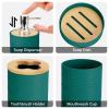 Bathroom Sets 4 Pieces Bamboo Accessory Soap Dispenser and Toothbrush Holder Dish and Cup Boho Decor Coastal Decor(Emerald Green) view 3
