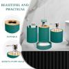 Bathroom Sets 4 Pieces Bamboo Accessory Soap Dispenser and Toothbrush Holder Dish and Cup Boho Decor Coastal Decor(Emerald Green) view 4