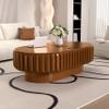43.3" Oval Coffee Table with Storage, Fluted Coffee Table with Solid Wood Veneered, Mid Century Modern Wooden Center Table, Accent Tea Table for Living Room Apartment(A Brown 43.3 in) view 1