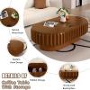 43.3" Oval Coffee Table with Storage, Fluted Coffee Table with Solid Wood Veneered, Mid Century Modern Wooden Center Table, Accent Tea Table for Living Room Apartment(A Brown 43.3 in) view 3