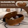 43.3" Oval Coffee Table with Storage, Fluted Coffee Table with Solid Wood Veneered, Mid Century Modern Wooden Center Table, Accent Tea Table for Living Room Apartment(A Brown 43.3 in) view 4