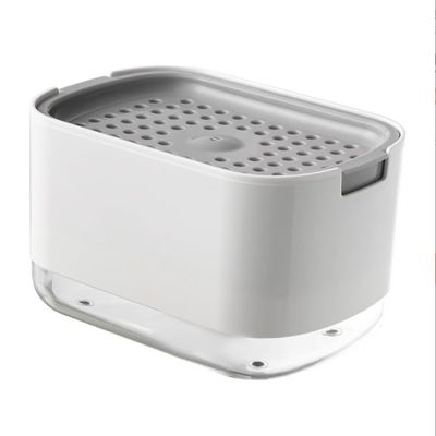 AJKPL Modern Countertop Soap Dispenser, White and Gray Design, Pump Style Bathroom Organizer with Perforated Platform