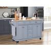 Kitchen Island with Rubberwood Countertop & 5-Wheel Kitchen Cart - Grey view 1