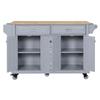 Kitchen Island with Rubberwood Countertop & 5-Wheel Kitchen Cart - Grey view 2