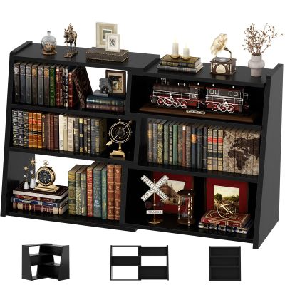 Armocity Expandable Bookshelf, Short Corner Bookshelf for Small Spaces, Small Ladder Book Shelf, Extendable Wood Narrow Bookcase for Living Room, Bedroom, 4 Tier, Black
