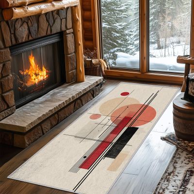 2.6x8 Mid Century Runner Rug for Hallway, Washable Modern Boho Geometric Rug Runner Non Slip, Mid Century Home Decor Carpet for Kitchen, Bedroom, Entryway, Laundry Room, Ultra Thin Soft C334
