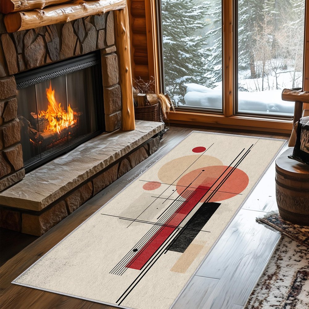 2.6x8 Mid Century Runner Rug for Hallway, Washable Modern Boho Geometric Rug Runner Non Slip, Mid Century Home Decor Carpet for Kitchen, Bedroom, Entryway, Laundry Room, Ultra Thin Soft C334