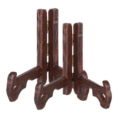 MECCANIXITY 2Pcs Wooden Easel Plate Holder, 4" Natural Wood Easels Folding