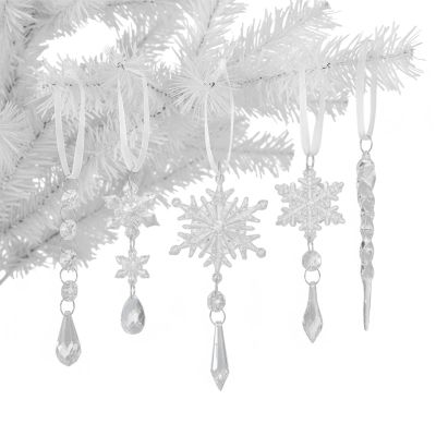 10 Pcs White Christmas Ornaments Christmas Tree Decorations Acrylic Crystal Hanging Set for Xmas Holiday Home Party Supplies