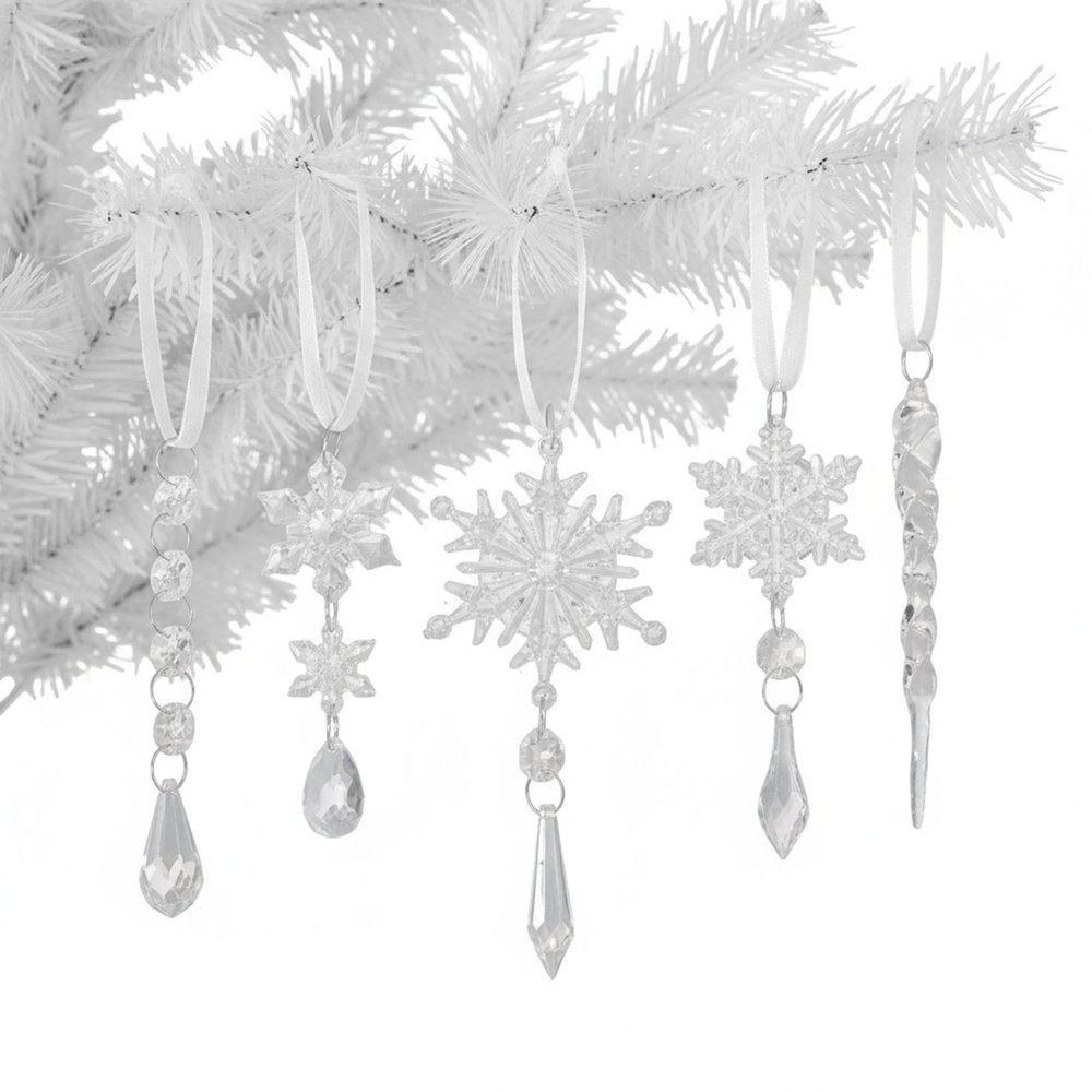 10 Pcs White Christmas Ornaments Christmas Tree Decorations Acrylic Crystal Hanging Set for Xmas Holiday Home Party Supplies