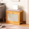 Stool, Entryway Shoe Bench 2-Tier Wood Storage Cabinet with Linen Padded Seat Changing Stool with Mesh Doors view 1