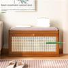 Stool, Entryway Shoe Bench 2-Tier Wood Storage Cabinet with Linen Padded Seat Changing Stool with Mesh Doors view 3