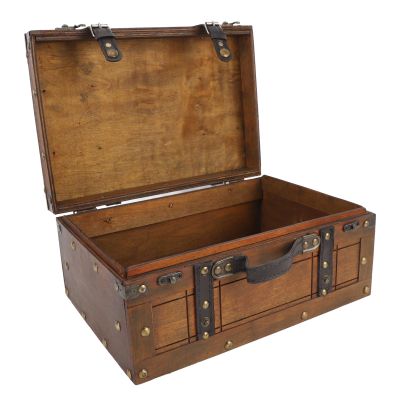 Estink Vintage Wooden Suitcase, Retro Wooden Storage Chest with Antique Bronze Latch and Leather Handle, for Home Decor and Keepsakes (Large)