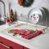 Merry Christmas Red Truck Xmas Tree Dish Drying Mats for Kitchen Counter,Absorbent Microfiber Dish Drainer Rack Mat Bird Pine Needle on Linen Drying Pad for Sinks,Utensils,Countertops,18x24in view 2