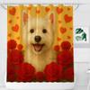 REZHOCH Valentines White Terrier Shower Curtain Durable Waterproof Fabric Cute Dog with Roses Hearts Romantic Pet Art Animal Home Bathroom Decor Love Theme 72x72 with 12 Hooks view 3