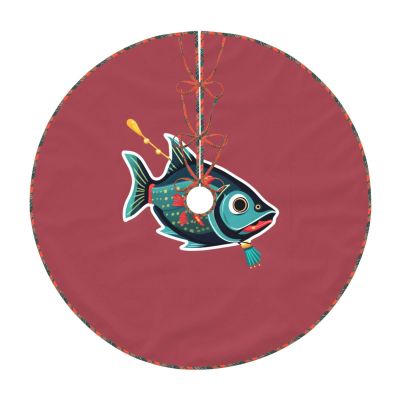 Fish with a Lure Print Christmas Tree Skirt Xmas Mat for Holiday Party Events Home Living Rooms Decor