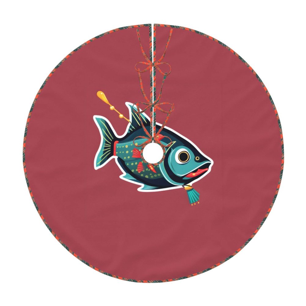 Fish with a Lure Print Christmas Tree Skirt Xmas Mat for Holiday Party Events Home Living Rooms Decor