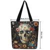 ArtfulHome Sugar Skull Canvas Tote Bag for Women | Gothic Goth Skeleton Travel Bag Exotic Boho Floral Reusable Cloth Cotton Bags Halloween Bone Room Decor view 3