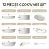 12Pcs Pots and Pans Set, Nonstick Cookware Sets White Granite Induction Cookware view 3