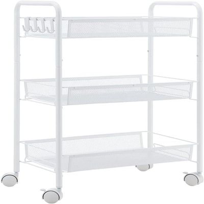 UWYTGF Storage Cart Kitchen Bathroom Bathroom Shelf Metal Trolley with Wheels Three-Layer Storage Rack Hook Trolley,Black,1