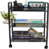 UWYTGF Storage Cart Kitchen Bathroom Bathroom Shelf Metal Trolley with Wheels Three-Layer Storage Rack Hook Trolley,Black,1 view 3