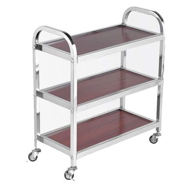 Kitchen Storage Cart Rolling Cart Storage Trolley 3 Tier Kitchen Storage Cart Stainless Steel Serving Cart Wooden Table Top Storage Trolley On Wheels With Brake Rolling Storage,A,65*30*73cm