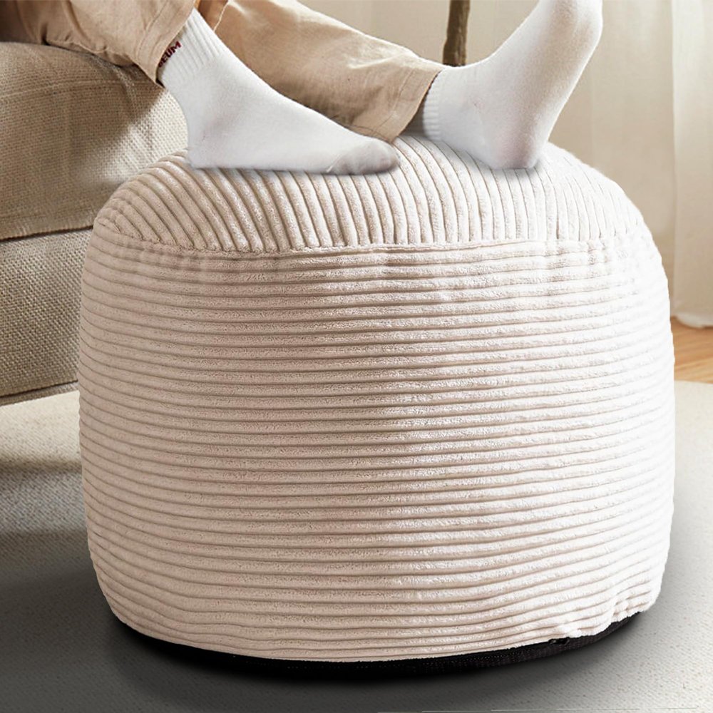 Sqodok Round Stuffed Pouf Ottoman for Foot Stools, 20"x 15" Corduroy Poufs Ottoman with Shredded Foam Filling, Washable Floor Poufs Foot Rest for Living Room Bedroom Home Decor and Office Chair