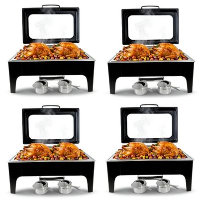Black Chafing Dishes for Buffet,9L Stainless Steel Chafing Dish Buffet Set,Transparent Hydraulic Lid & Smooth Edges & Fuel Tank,Food Warmers for Parties Buffet for Wedding/Event