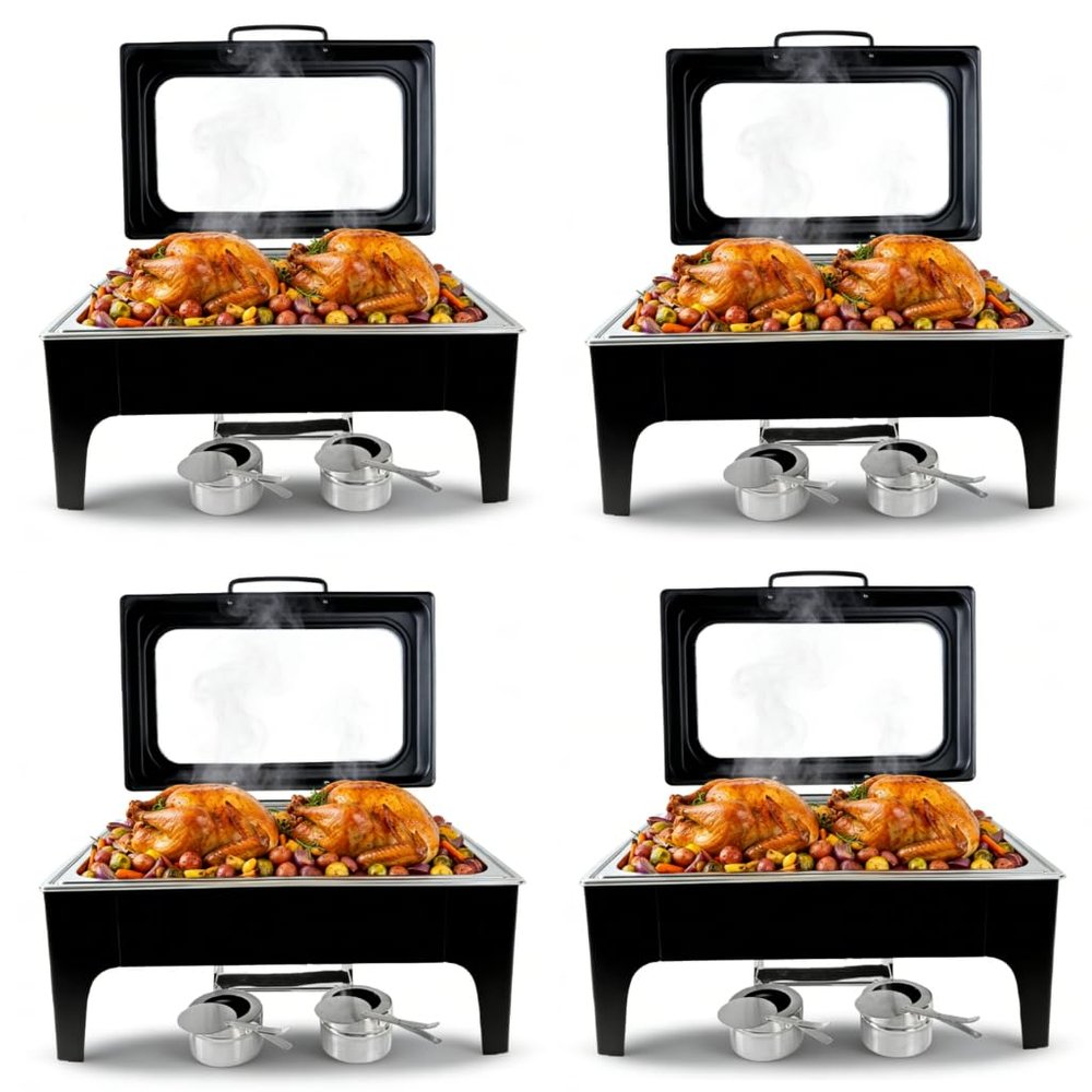 Black Chafing Dishes for Buffet,9L Stainless Steel Chafing Dish Buffet Set,Transparent Hydraulic Lid & Smooth Edges & Fuel Tank,Food Warmers for Parties Buffet for Wedding/Event