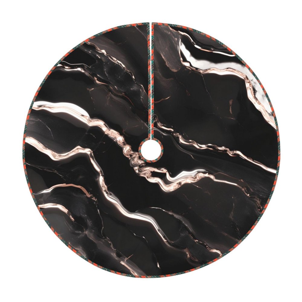 Black Rose Gold Marble Print Tree Skirts 30/36/48 Inch, Classic Christmas Tree Skirt for Festive Home Party Decorations