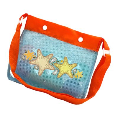 JINPIAOPIAO Meshes Beach Storage Bag with Double Clasps and Marine Themed Design Family Beach Outing Essential for Sand Toy