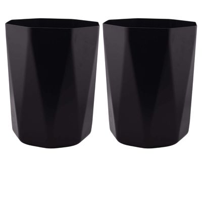 Bathroom Trash Can, 5 Gallon Geometric Plastic Garbage Bucket Bin with No Lid, Black(2 Pack)