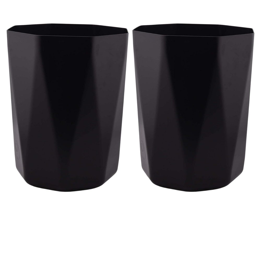 Bathroom Trash Can, 5 Gallon Geometric Plastic Garbage Bucket Bin with No Lid, Black(2 Pack)