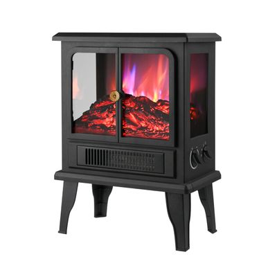 Techni Home Freestanding Electric Fireplace Heater w/Realistic Flame Effects, 2 Heat Settings (Low/High), Wire Heating Element, 3-Sided Viewing Windows, Overheat Protection, 1500W Indoor Space Heater