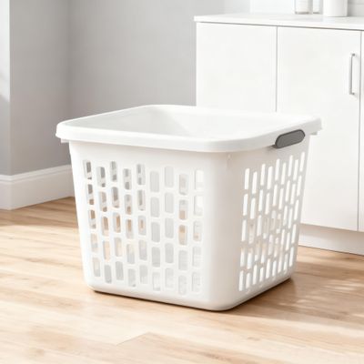 1.5 Bushel Square Plastic Laundry Basket, White with Double Comfort Grip Handles, Durable Lightweight Laundry Hamper, for Bathroom Bedroom Laundry Room, 2026 New, Home Organization Essential