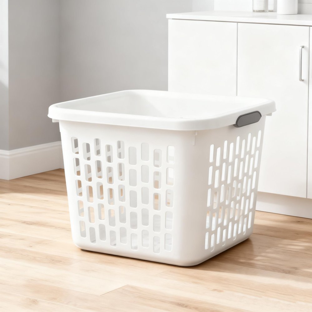 1.5 Bushel Square Plastic Laundry Basket, White with Double Comfort Grip Handles, Durable Lightweight Laundry Hamper, for Bathroom Bedroom Laundry Room, 2026 New, Home Organization Essential