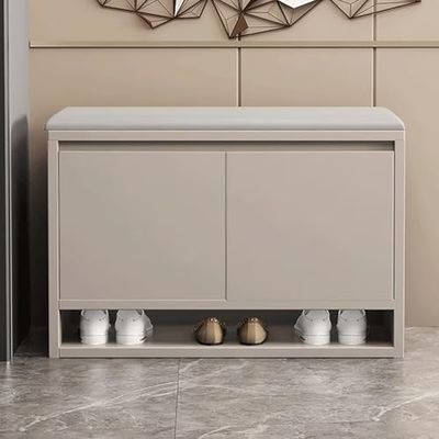 Shoe Storage Bench with Padded Seat Cushion, Entryway Shoe Rack Ottoman, Multi-Functional Shoe Organizer with Door, Stylish Living Room Storage Solution