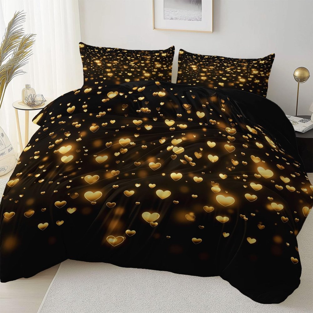 Black Duvet Cover Set King Size - Romance Love Fantasy Printed Comforter Cover Kids Girls 3 Pcs, Bedding Set with Zipper Closure Soft Breathable Microfiber