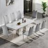 9-Piece Dining Table Set with 8 Grey Chairs, Modern Faux Marble Dining Table Set for 8, Luxury White Silver Dining Room Set for 8, 68" Rectangle Kitchen Table with Stainless Steel Column-Base view 2