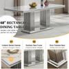 9-Piece Dining Table Set with 8 Grey Chairs, Modern Faux Marble Dining Table Set for 8, Luxury White Silver Dining Room Set for 8, 68" Rectangle Kitchen Table with Stainless Steel Column-Base view 4