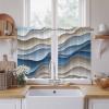 Liremdnso Moire Blue Brown Kitchen Curtains, Ombre Modern Abstract Geometric Light Filtering Window Curtain Panels, 2Pcs Rod Pocket Window Treatments Set for Cabin Bathroom Bedroom 52x45 Inches view 2